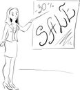 Vector sketch girl with words sale Royalty Free Stock Photo